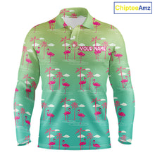 Load image into Gallery viewer, Pink Flamingo Palm Tree Mens Golf Polo Shirt, Tropical Golf Shirt, Cute Flamingo Print Summer Polo NBT538