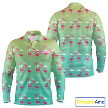 Load image into Gallery viewer, Pink Flamingo Palm Tree Mens Golf Polo Shirt, Tropical Golf Shirt, Cute Flamingo Print Summer Polo NBT538