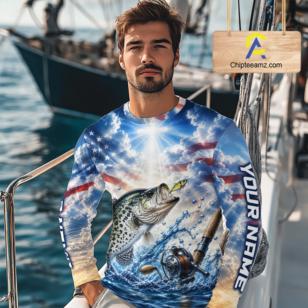 Custom Faith Crappie American Flag Patriotic Fishing Shirt Long Sleeve, US Fishing Jerseys NBT947