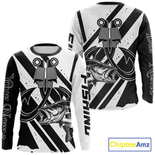 Load image into Gallery viewer, Front and back view of black and white largemouth bass sun protection fishing jersey