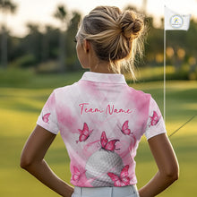 Load image into Gallery viewer, Pink Womens Golf Polo Shirt Custom Butterfly Team Ladies Golf Tops, Golf Gifts NBT596