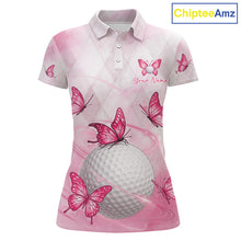 Load image into Gallery viewer, Pink Womens Golf Polo Shirt Custom Butterfly Team Ladies Golf Tops, Golf Gifts NBT596