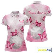 Load image into Gallery viewer, Pink Womens Golf Polo Shirt Custom Butterfly Team Ladies Golf Tops, Golf Gifts NBT596