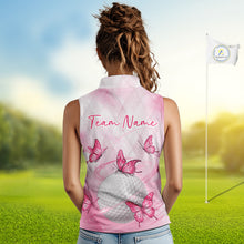 Load image into Gallery viewer, Pink Womens Sleeveless Golf Polo Shirt Custom Butterfly Team Ladies Golf Tops, Golf Gifts NBT596