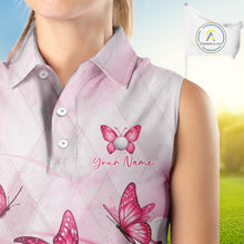 Load image into Gallery viewer, Pink Womens Sleeveless Golf Polo Shirt Custom Butterfly Team Ladies Golf Tops, Golf Gifts NBT596