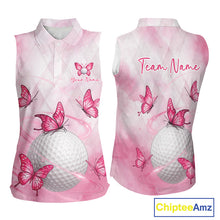 Load image into Gallery viewer, Pink Womens Sleeveless Golf Polo Shirt Custom Butterfly Team Ladies Golf Tops, Golf Gifts NBT596