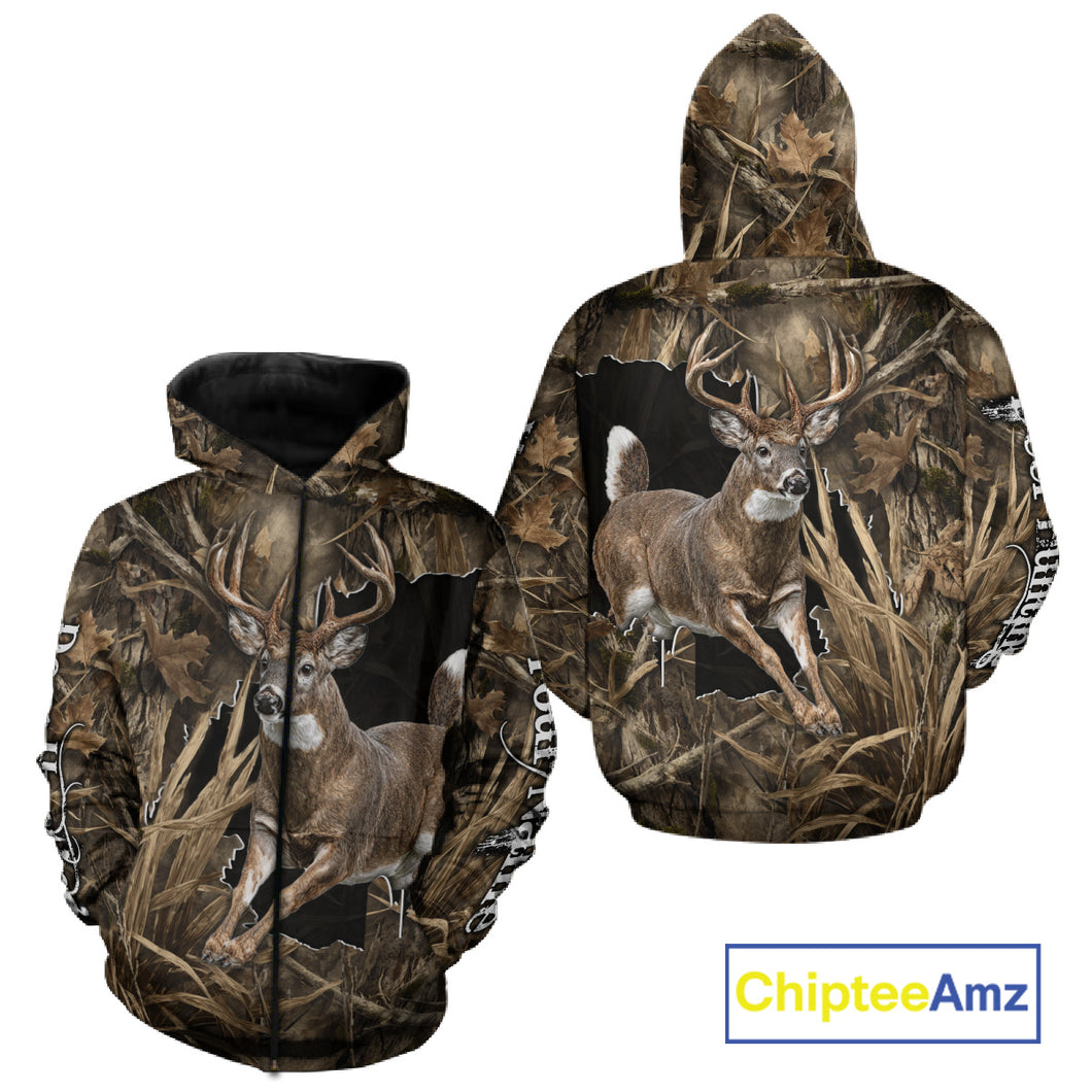 Whitetail Deer Hunting Brown Camo Custom Name Full Printing Shirts, Personalized Gifts for Hunters NBT124