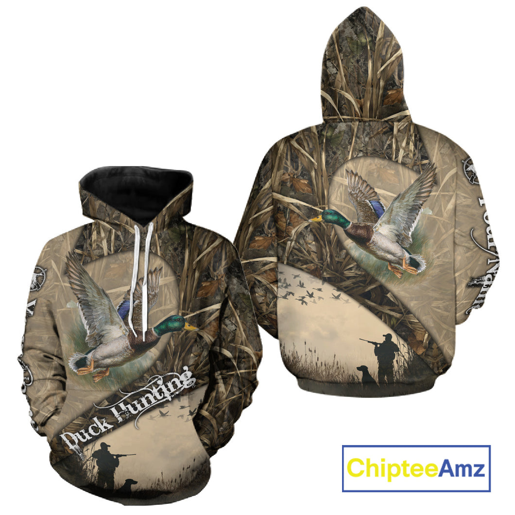 Mallard Duck Hunting Brown Camouflage 3D All Over Printed Shirts, Duck Hunting Clothes for Hunter NBT155