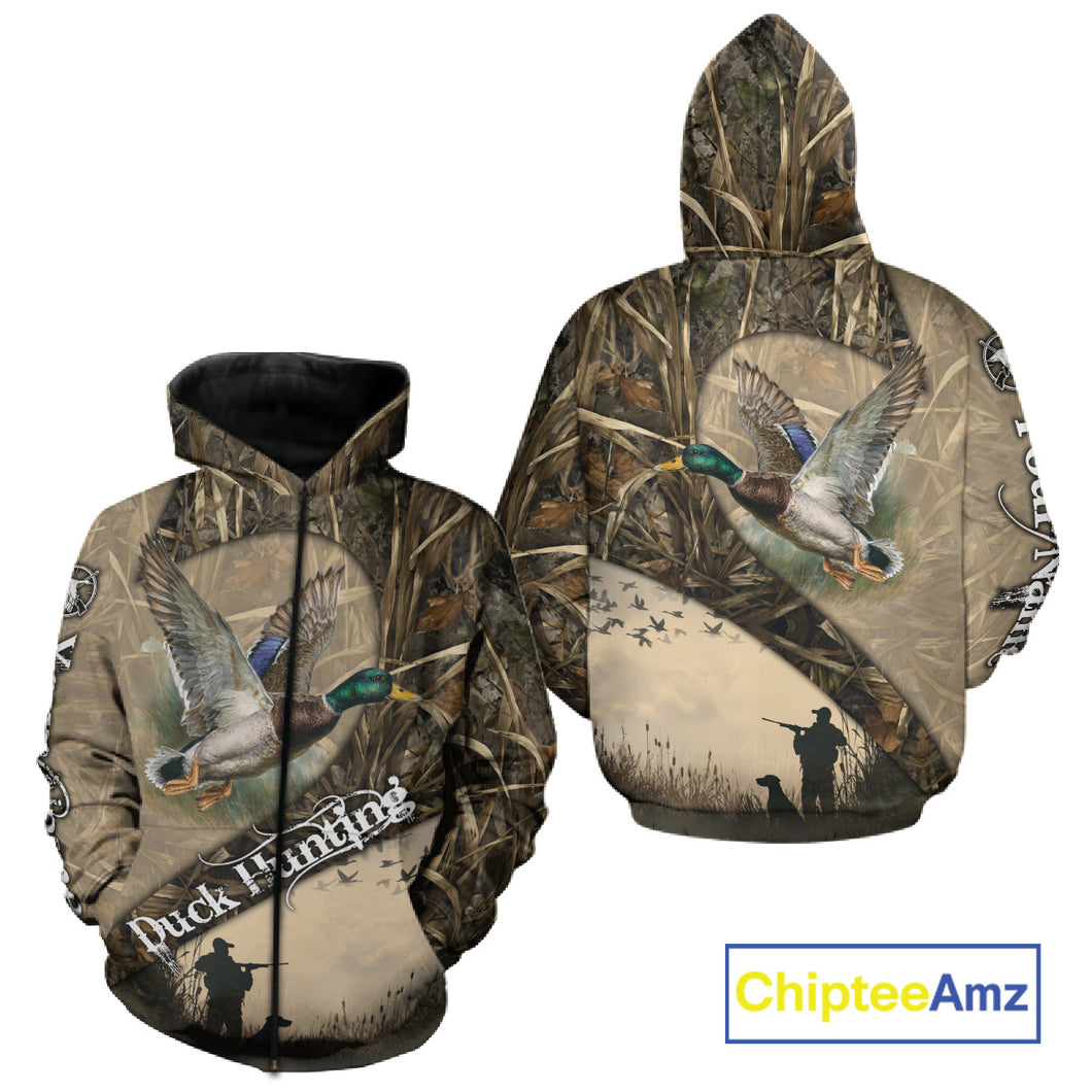 Mallard Duck Hunting Brown Camouflage 3D All Over Printed Shirts, Duck Hunting Clothes for Hunter NBT155
