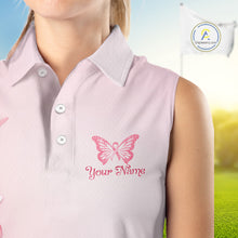 Load image into Gallery viewer, Custom Name Pink Butterfly Floral Pattern Breast Cancer Month Lady Golfer Women's Sleeveless Polo Shirt NBT529