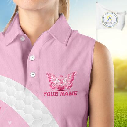 Golf Against Cancer Pink Golf Icon Women's Sleeveless Polo Shirt, Breast Cancer Awareness Women Golf Shirt, Golf Gifts NBT530