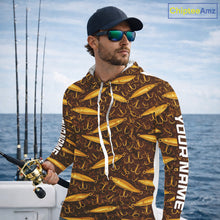 Load image into Gallery viewer, Custom Fishing Lure Yellow Long Sleeve Hooded Fishing Shirts For Men Custom Name, Mens Fishing Outfit NBT388