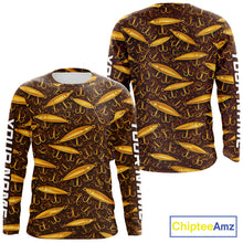 Load image into Gallery viewer, Custom Fishing Lure Yellow Long Sleeve Fishing Shirts For Men Custom Name, Mens Fishing Outfit NBT388