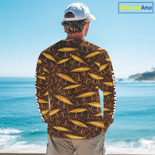 Load image into Gallery viewer, Custom Fishing Lure Yellow Long Sleeve Fishing Shirts For Men Custom Name, Mens Fishing Outfit NBT388