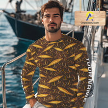Load image into Gallery viewer, Custom Fishing Lure Yellow Long Sleeve Fishing Shirts For Men Custom Name, Mens Fishing Outfit NBT388