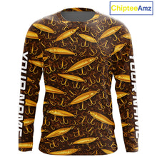 Load image into Gallery viewer, Custom Fishing Lure Yellow Long Sleeve Fishing Shirts For Men Custom Name, Mens Fishing Outfit NBT388