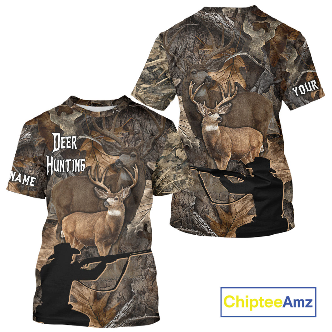 Personalized Whitetail Deer Hunting Brown Camo with Hunter 3D Print Custom Name Shirts, Hunting Gift NBT269