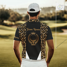 Load image into Gallery viewer, Mens Golf Polo Shirts Brown Leopard Pattern Black Golf Shirt Custom Name Golf Wear For Mens NBT560