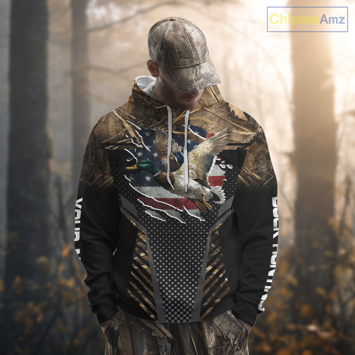 Duck Hunting American Flag Dark Camouflage Shirts, Duck Hunting Gifts NBT198
