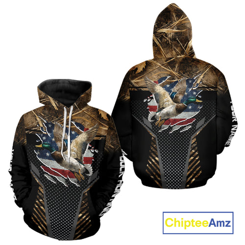 Duck Hunting American Flag Dark Camouflage Shirts, Duck Hunting Gifts NBT198