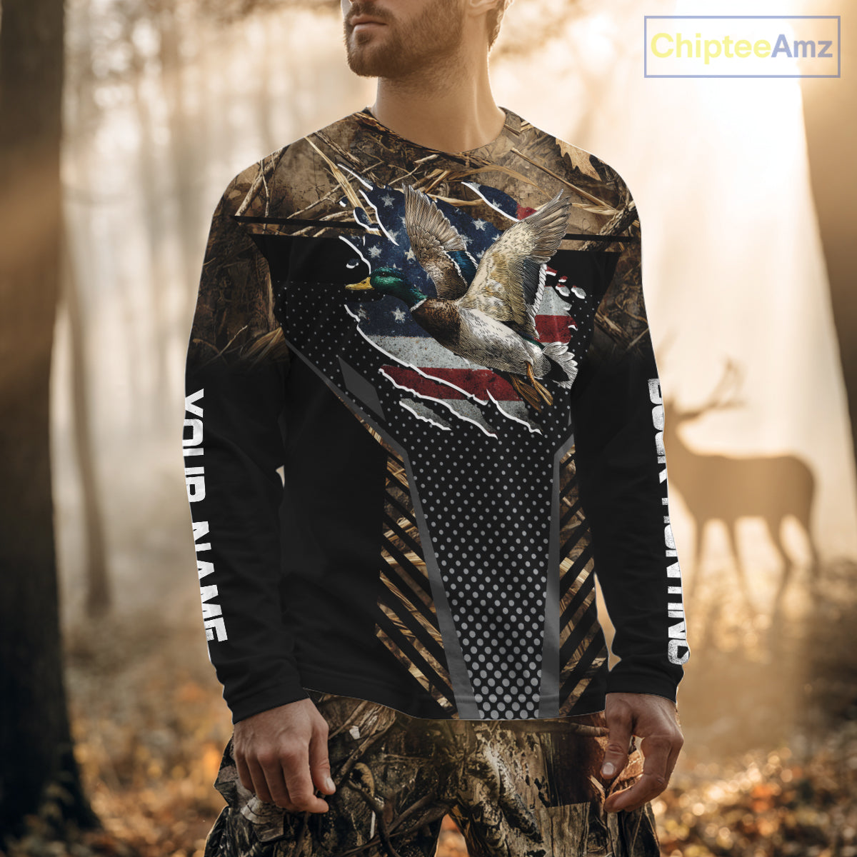 Duck Hunting American Flag Dark Camouflage Shirts, Duck Hunting Gifts NBT198
