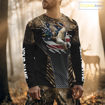Duck Hunting American Flag Dark Camouflage Shirts, Duck Hunting Gifts NBT198