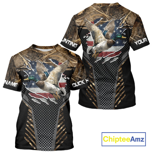 Duck Hunting American Flag Dark Camouflage Shirts, Duck Hunting Gifts NBT198