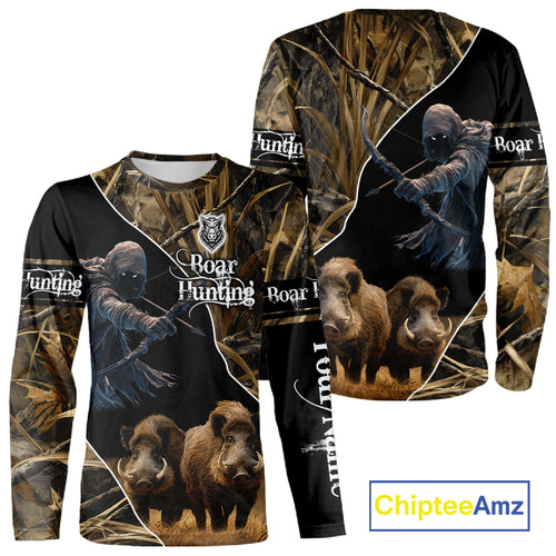 Wild Boar Bow Hunting Grim Reaper Camouflage 3D Shirts, Custom Boar Shirt NBT202