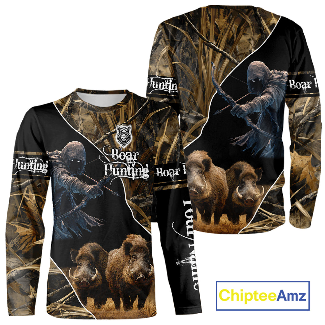 Wild Boar Bow Hunting Grim Reaper Camouflage 3D Shirts, Custom Boar Shirt NBT202