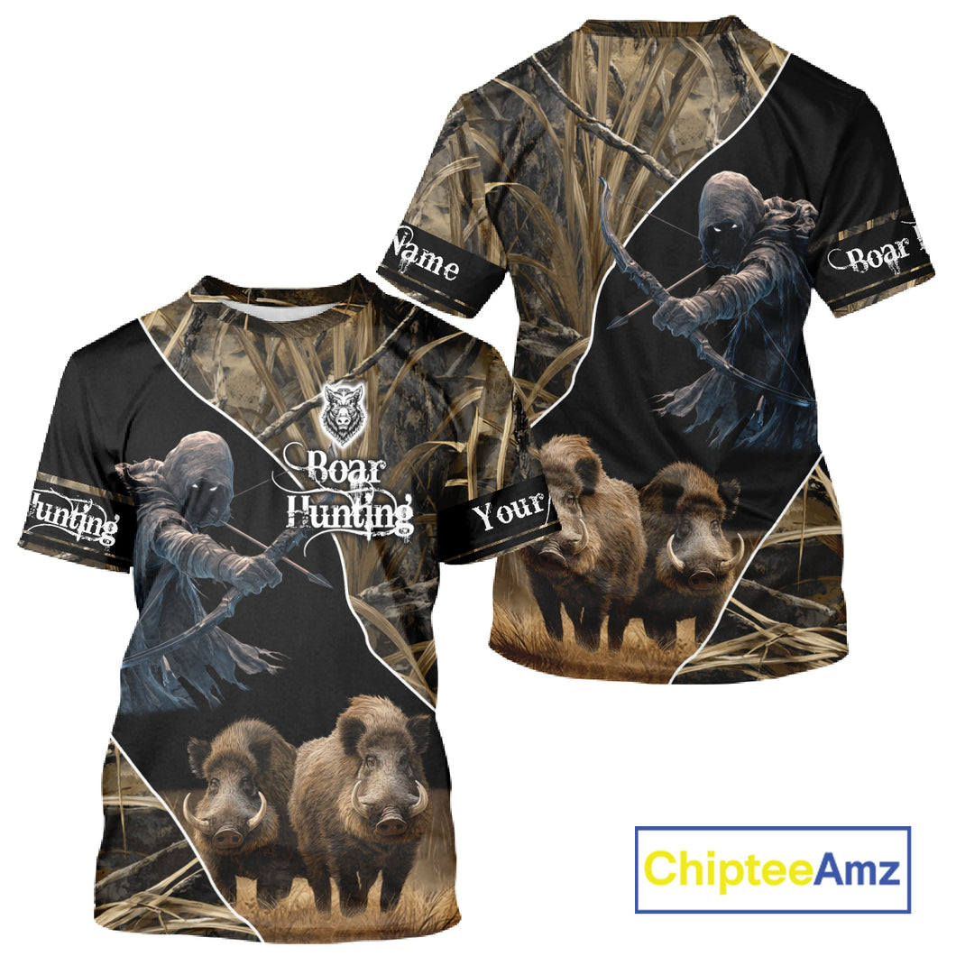 Wild Boar Bow Hunting Grim Reaper Camouflage 3D Shirts, Custom Boar Shirt NBT202