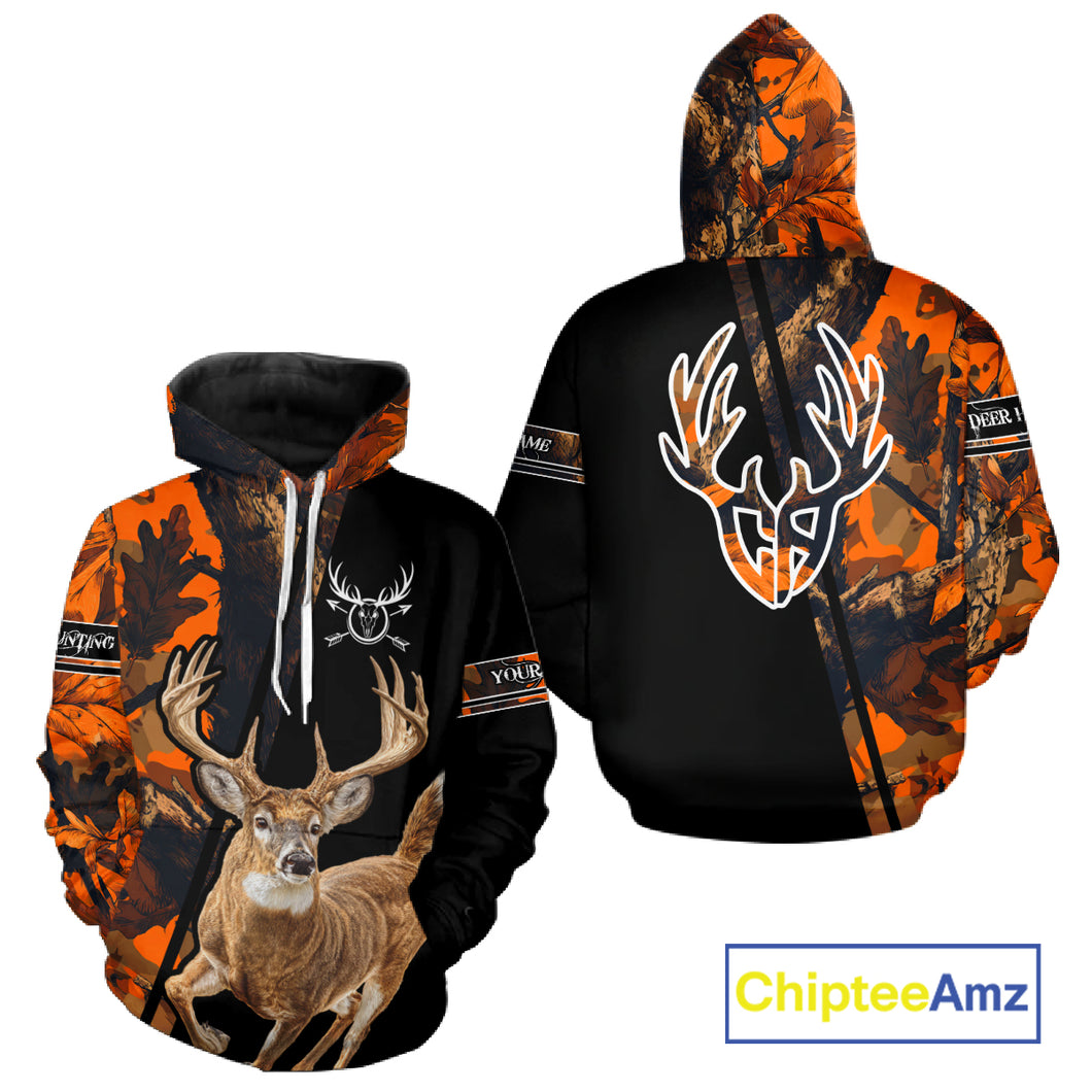 Orange Forest Camo Deer Hunting Shirts, Deer Hunting With Full All Over 3D For Deer Hunters NBT274