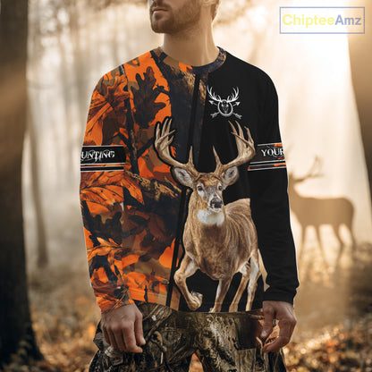 Orange Forest Camo Deer Hunting Shirts, Deer Hunting With Full All Over 3D For Deer Hunters NBT274