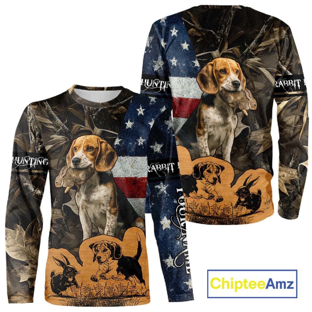 Custom Rabbit Hunting Camo US Flag 3D Shirts for Hunters, Rabbit Hunting Clothing NBT214