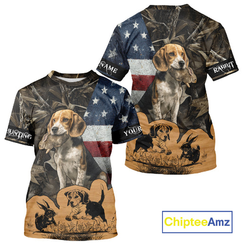Custom Rabbit Hunting Camo US Flag 3D Shirts for Hunters, Rabbit Hunting Clothing NBT214