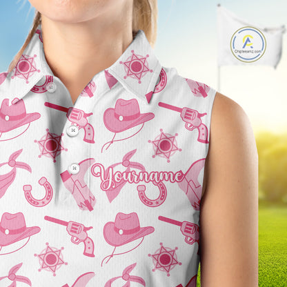 Pink Western Cowgirl Women Sleeveless Golf Polo Shirt, Cute Cowgirl Golf Shirts, Funny Country Style Shirt NBT476