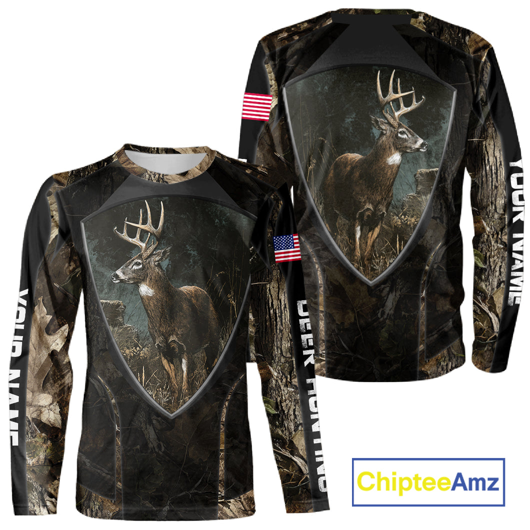 Whitetail Deer Hunting Camo US Flag 3D All Over Printed Shirts, Best Deer Hunting Gifts for Men NBT222