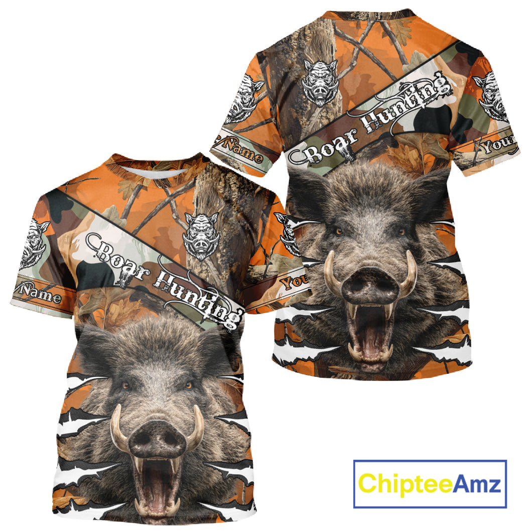 Wild Hog Hunting Orange Camouflage Custom Name Shirts, Personalized Boar Hunting Shirts NBT133