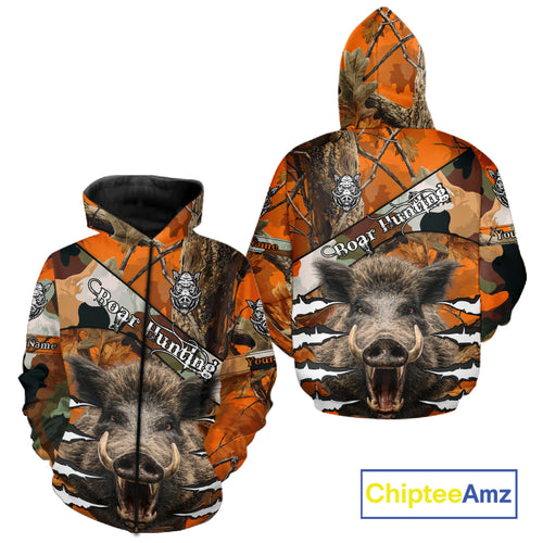 Wild Hog Hunting Orange Camouflage Custom Name Shirts, Personalized Boar Hunting Shirts NBT133