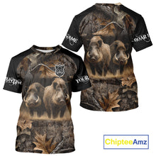 Load image into Gallery viewer, Wild Boar Hunting Forest Camouflage 3D Custom Name Shirts, Boar Hunting Gift Ideas for Hunters NBT224