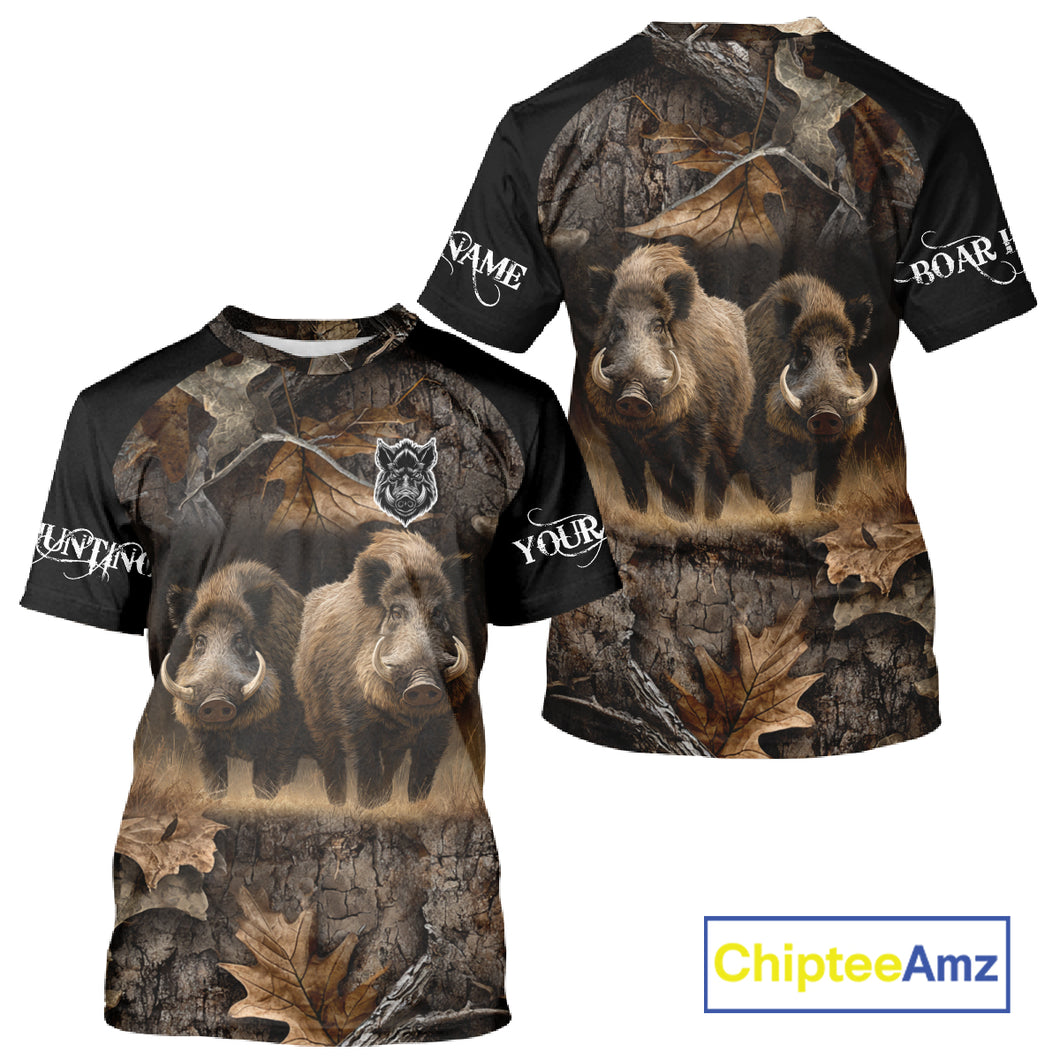Wild Boar Hunting Forest Camouflage 3D Custom Name Shirts, Boar Hunting Gift Ideas for Hunters NBT224