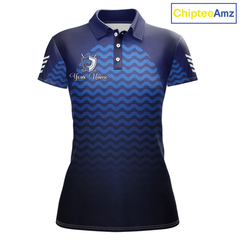 Personalized Golf Polo Shirt For Womens Custom Blue Camo Golf Attire For Women, Golf Gifts For Ladies NBT537