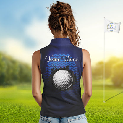 Personalized Sleeveless Golf Polo Shirt For Womens Custom Blue Camo Golf Attire For Women, Golf Gifts For Ladies NBT537