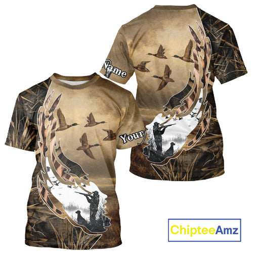 Duck Hunting Brown Grass Camo 3D All Over Printing Custom Name Shirts, Duck Hunting Gifts NBT168