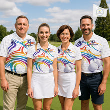 Load image into Gallery viewer, Rainbow Color Mens Golf Polo Shirts Golf Ball Pattern Custom Name, White Golf Shirt For Men NBT545