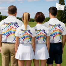 Load image into Gallery viewer, Rainbow Color Mens Golf Polo Shirts Golf Ball Pattern Custom Name, White Golf Shirt For Men NBT545