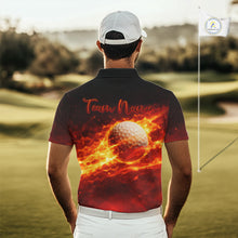 Load image into Gallery viewer, Mens Golf Polo Shirts Golf Ball Fire Custom Name, Golf  Shirts For Men, Mens Golf Top NBT548
