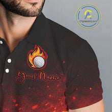 Load image into Gallery viewer, Mens Golf Polo Shirts Golf Ball Fire Custom Name, Golf  Shirts For Men, Mens Golf Top NBT548