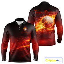 Load image into Gallery viewer, Mens Golf Polo Shirts Golf Ball Fire Custom Name, Golf  Shirts For Men, Mens Golf Top NBT548