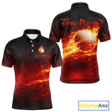 Load image into Gallery viewer, Mens Golf Polo Shirts Golf Ball Fire Custom Name, Golf  Shirts For Men, Mens Golf Top NBT548