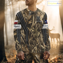 Load image into Gallery viewer, Texas Flag Wild Boar Hunting Camo Custom Name Shirts, TX Hog Hunting Shirt for Hunter NBT174